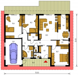 Floor plan of ground floor - BUNGALOW 211